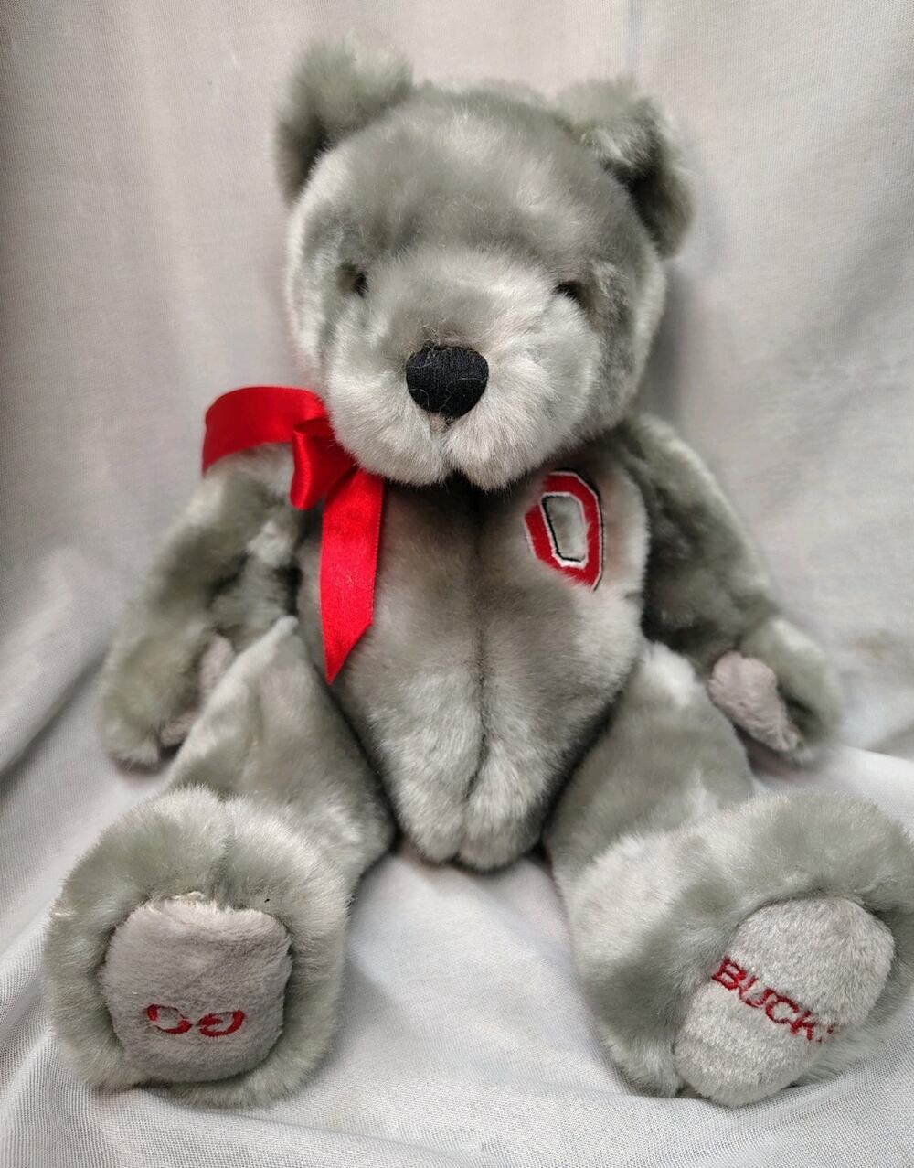 Ohio State Buckeyes Plush Teddy Bear Gray 12" Embroidered Logo Go Bucks Feet
